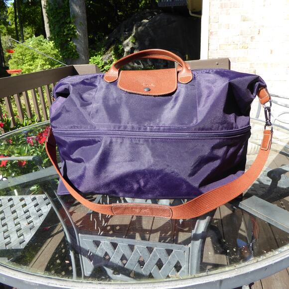 Longchamp Other - Longchamp Le Pliage Expandable Travel Duffle Bag Nylon Purple Weekender Carry-On
